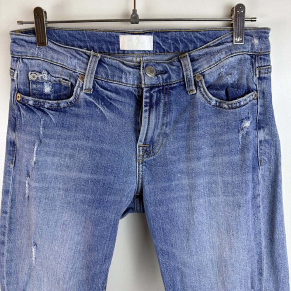 7 For All Mankind The Original Bootcut Light Wash Distressed Low Rise 27 Short - Picture 8 of 13